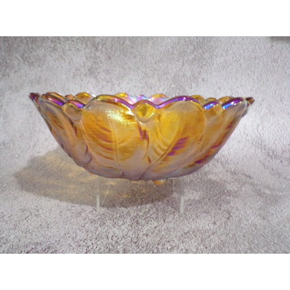 Vintage Amber‎ Leaf Carnival Glass Bowl